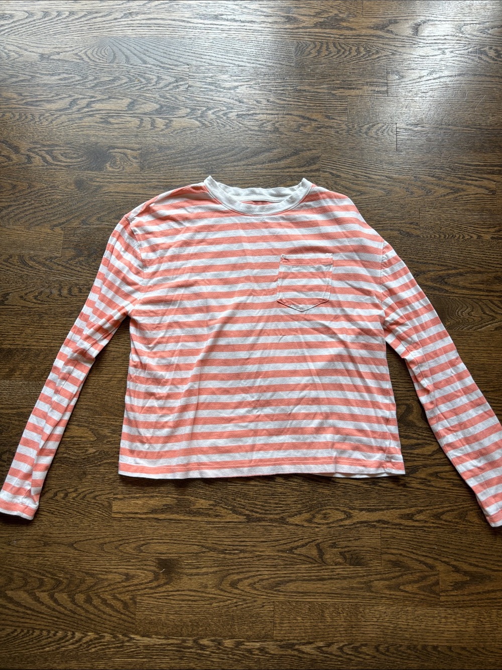 J. Crew Coral and White Striped Long Sleeve Shirt